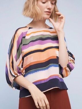 Anthropologie Silk Multicolor Kimono Blouse Size M